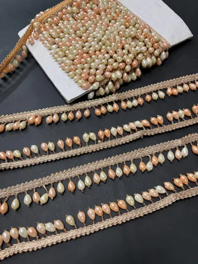 Elegant Bead and Pearl Hanging Latkan Lace - Rose Gold